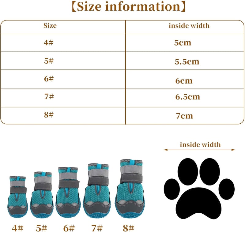 CAPASTEC 4 db Kutya Cipő Vízálló Tükrözős Sea Blue 5# 5,5 cm