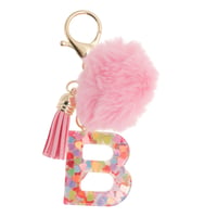 Breloc CAPASTEC cu litera B pentru femei, cu pompon din blană roz – accesoriu pentru geantă cu inițială, pentru fete și femei 1