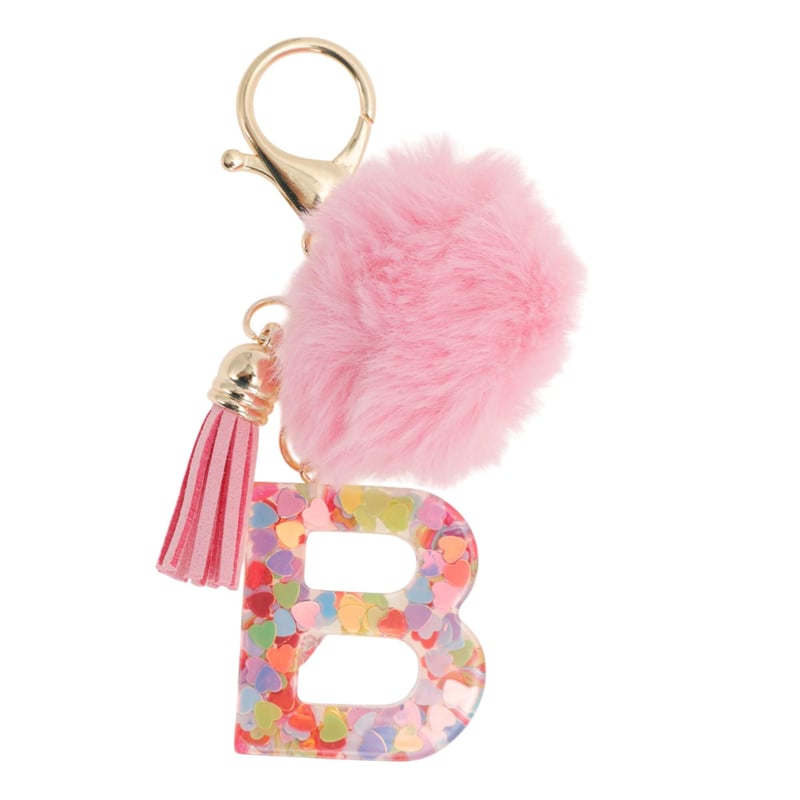 Breloc CAPASTEC cu litera B pentru femei, cu pompon din blană roz – accesoriu pentru geantă cu inițială, pentru fete și femei