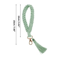 Breloc Macrame CAPASTEC Bohemia pentru Femei - Inel de Chei cu Cruce Împletită Scurtă, Ciucure și Pompon de Pluș, Verde, 1 buc. 2