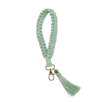 Breloc Macrame CAPASTEC Bohemia pentru Femei - Inel de Chei cu Cruce Împletită Scurtă, Ciucure și Pompon de Pluș, Verde, 1 buc. 1
