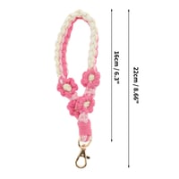 Șnur scurt pentru chei CAPASTEC cu model floral pentru femei, roz, 1 buc, breloc tip brățară din macrame boem din bumbac 2