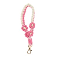 Șnur scurt pentru chei CAPASTEC cu model floral pentru femei, roz, 1 buc, breloc tip brățară din macrame boem din bumbac 1