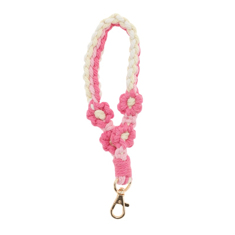 Șnur scurt pentru chei CAPASTEC cu model floral pentru femei, roz, 1 buc, breloc tip brățară din macrame boem din bumbac