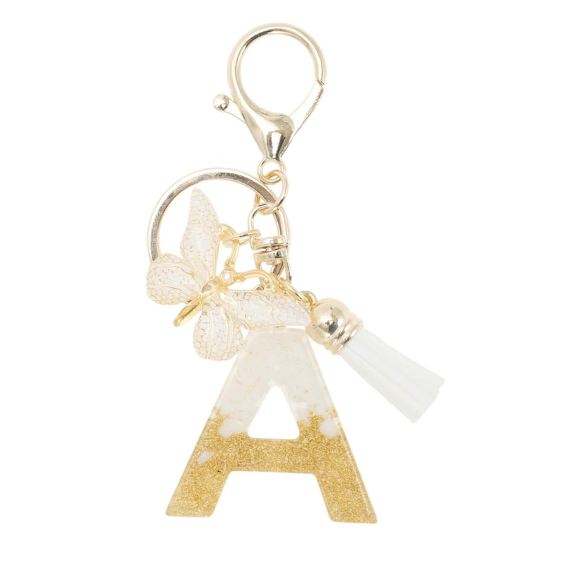 Breloc cu inițiala W CAPASTEC cu fluture pentru femei și fete, accesoriu auriu pentru geantă, 1 buc.