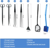 Set de instrumente pentru acvariu Captina 7 în 1 din oțel inoxidabil cu foarfecă și pensetă 2