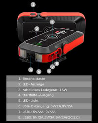 CAPTOK 16800 mAh Indítóakkumulátor 2000A Vezeték Nélküli Töltéssel és LED Lámpa 6