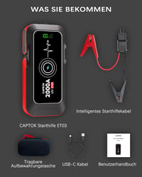 CAPTOK 16800 mAh Indítóakkumulátor 2000A Vezeték Nélküli Töltéssel és LED Lámpa 7
