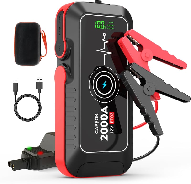 CAPTOK 16800 mAh Indítóakkumulátor 2000A Vezeték Nélküli Töltéssel és LED Lámpa