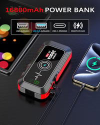CAPTOK 16800 mAh Indítóakkumulátor 2000A Vezeték Nélküli Töltéssel és LED Lámpa 4