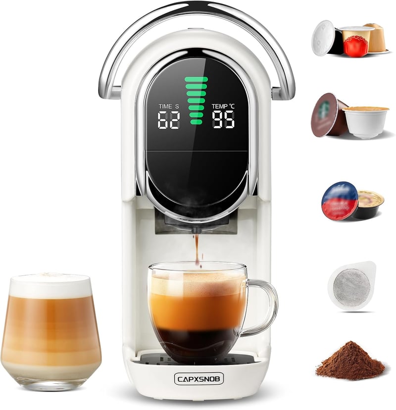 CAPXSNOB kapszulás kávéfőző Nespresso Dolce Gusto Lavazza A Modo Mio ESE 44 mm és őrölt kávé 20 bar állítható hőfok csészeméret forró hideg