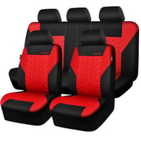 CAR PASS kompletná sada autopoťahov, na predné a delené zadné sedadlá, vzor 3D pneumatík, kompatibilné s airbagom, univerzálna veľkosť, čierno-červené 1