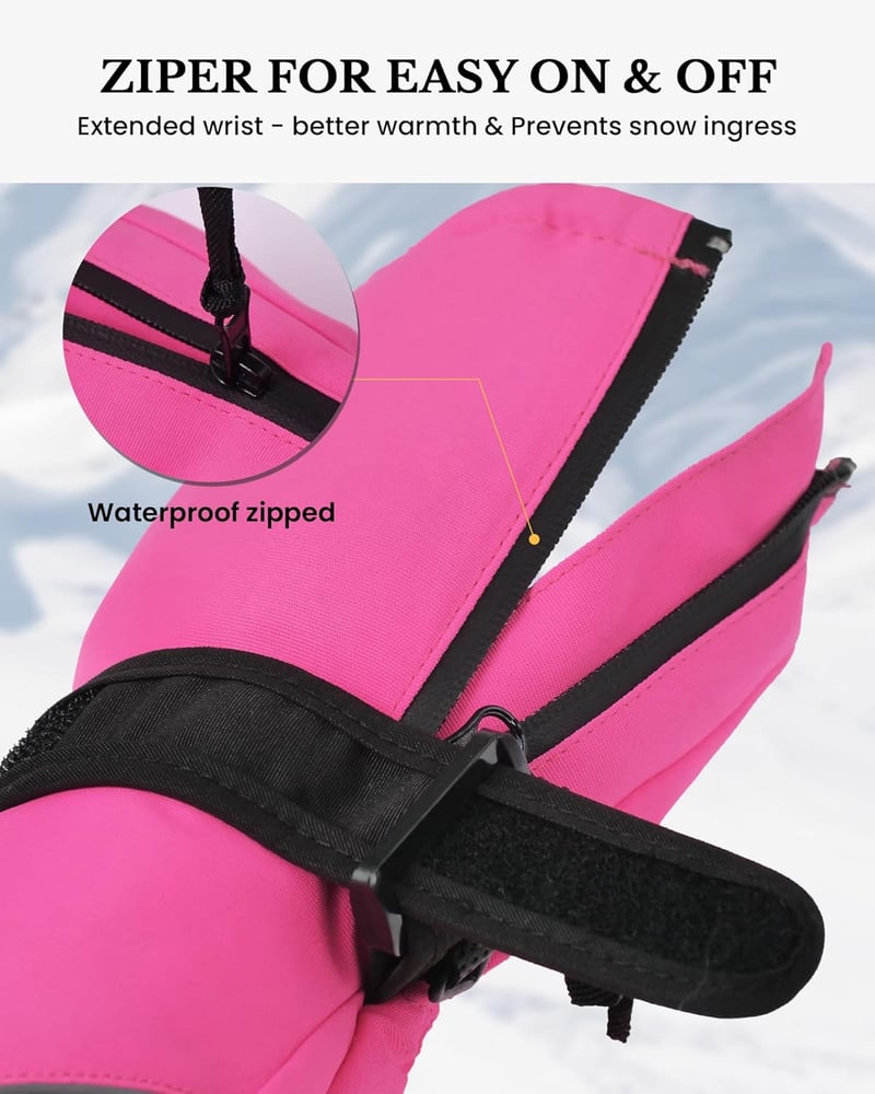 Caracaleap Gyerek Sí Kesztyű Vízálló Thinsulate Téli Meleg Fekete Pink 7-9 Év