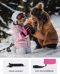 Caracaleap Gyerek Sí Kesztyű Vízálló Thinsulate Téli Meleg Fekete Pink 7-9 Év 8