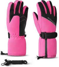 Caracaleap Gyerek Sí Kesztyű Vízálló Thinsulate Téli Meleg Fekete Pink 7-9 Év 1