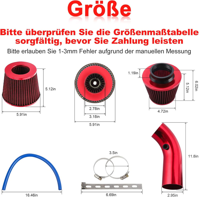 CarBole Sportlevegőszűrő Szénszálas Légbeszívás Rendszer Piros Univerzális