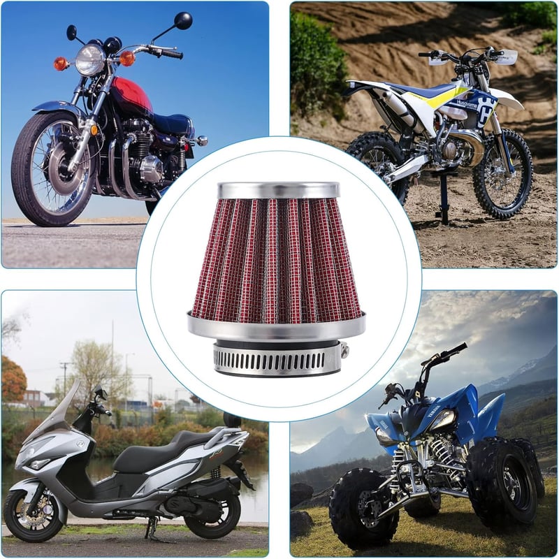 CarBole Univerzális Motorkerékpár Légszűrő 38-40mm - Piros Sportszűrő Robogókhoz, ATV-hez, Mopedhez, Duplarétegű Acél Kialakítással