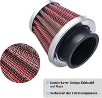CarBole Univerzális Motorkerékpár Légszűrő 38-40mm - Piros Sportszűrő Robogókhoz, ATV-hez, Mopedhez, Duplarétegű Acél Kialakítással 3