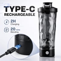 Carehabi elektrický proteínový šejker 700 ml, nabíjateľný mixér s motorom 7500 ot./min, rýchle nabíjanie typu C, nepriepustný a bez BPA, dotykové ovládanie 2