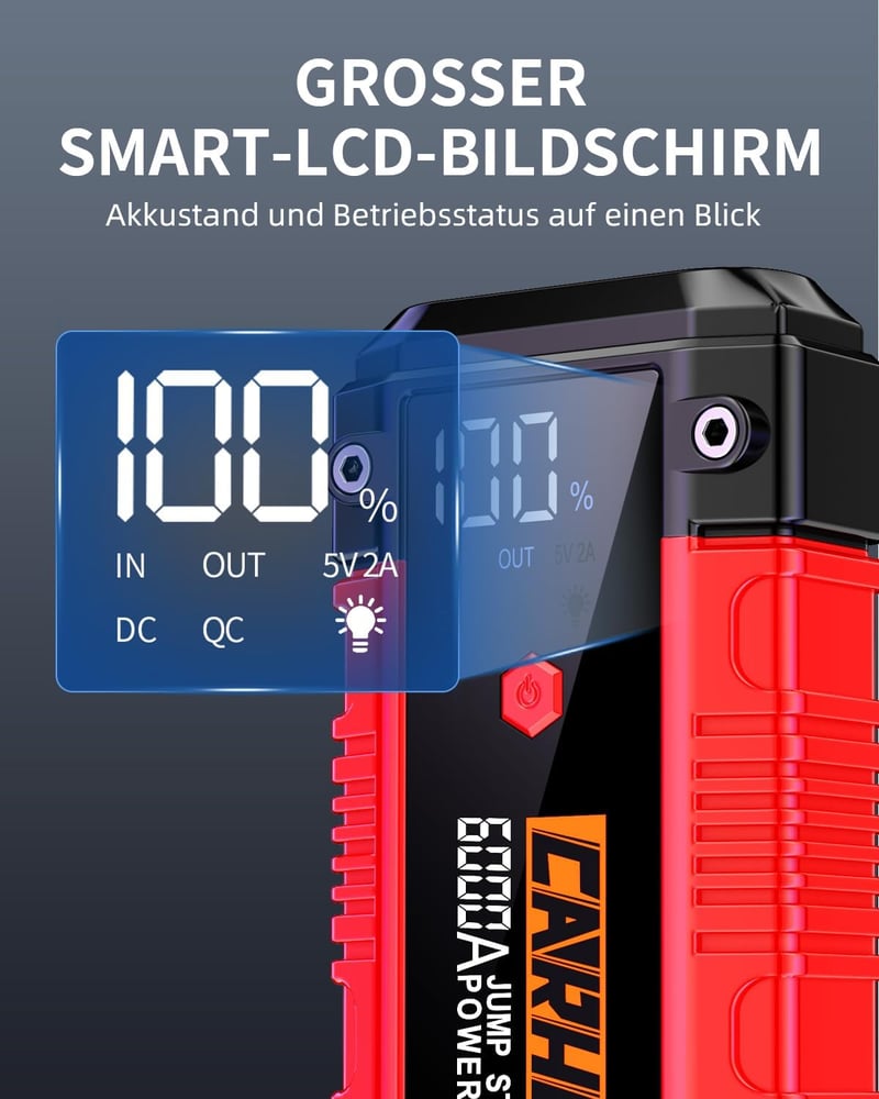 CARHEV 6000A Autó Indítóbank 12V Benzin Diesel Hordozható Akkumulátor Booster LED