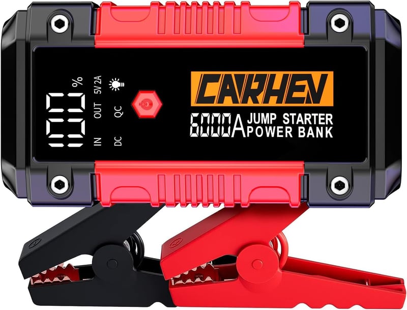 CARHEV 6000A Autó Indítóbank 12V Benzin Diesel Hordozható Akkumulátor Booster LED