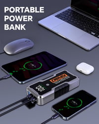 CARHEV 7000A Štartovacia powerbanka, 12V prenosný booster na autobatériu (pre benzínové alebo naftové motory do 10,0 l), so štartovacími káblami, LED svetlom a rýchlou USB nabíjačkou 3