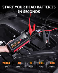 CARHEV JS-02 Autós Indításrásegítő Powerbank 2500A, 21800mAh - 8.0L Benzin/Dízel Motorokhoz, LED Lámpával, USB Gyorstöltéssel, IP65 Védelem 2
