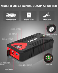 Štartovací zdroj CARHEV Power Bank pre autá, štartovací prúd 4000 A, pre benzínové alebo naftové motory do 8,0 l, 12 V, s rýchlonabíjaním cez USB a LED svetlom 3