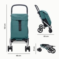 Carlett Classic Family Bevásárlókocsi 4 Kerékkel, 64 L Táska 32 kg-ig + 12 L Hűtőtáska, Állítható Fogantyú, Biztonsági Fék, Zöld 3