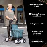 Carlett Comfort Assist Rollator i kolica za kupovinu sa sjedištem, tamnosiva, podesiva ručka, parkirna kočnica, kotači s 3 položaja, medicinski proizvod EU-a 2