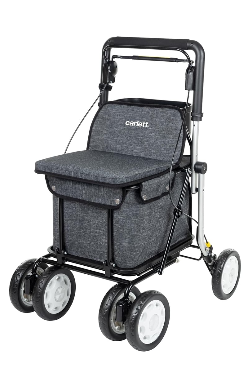 Carlett Comfort Assist Rollator i kolica za kupovinu sa sjedištem, tamnosiva, podesiva ručka, parkirna kočnica, kotači s 3 položaja, medicinski proizvod EU-a