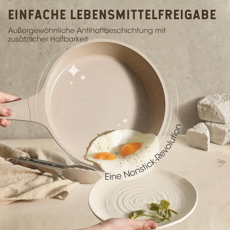 CAROTE 11 Részes Gránit Edénykészlet Tapadásmentes Indukciós Serpenyők 24/28cm Fazék Lábas Üvegtető Barna