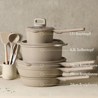 CAROTE 11 Részes Gránit Edénykészlet Tapadásmentes Indukciós Serpenyők 24/28cm Fazék Lábas Üvegtető Barna 6