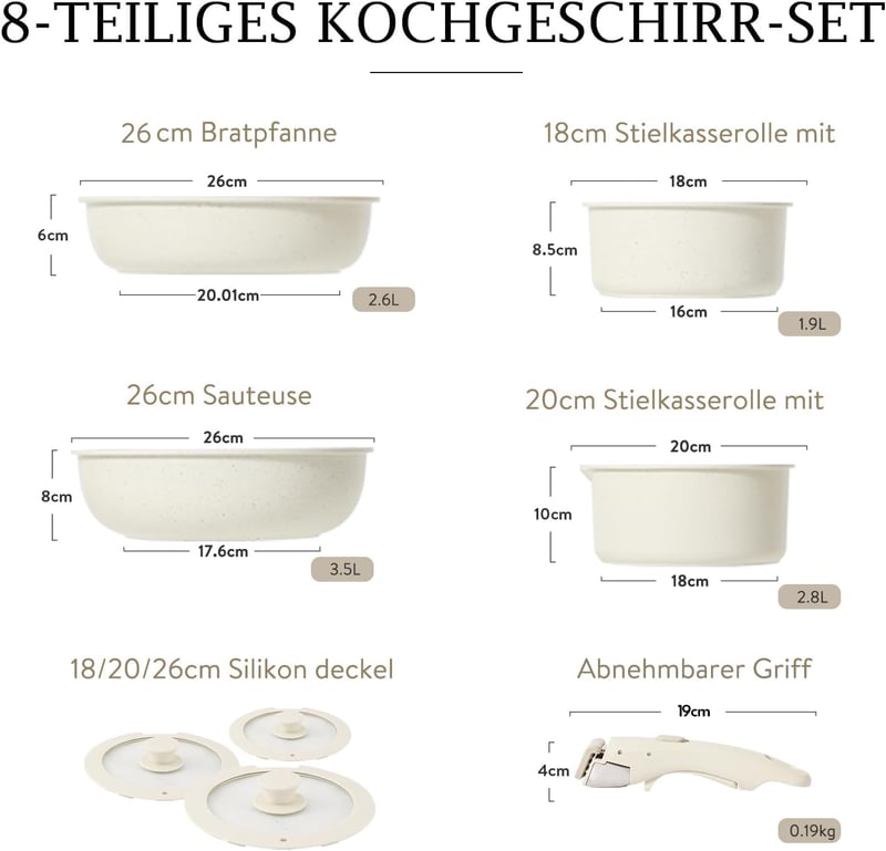 CAROTE 8 részes edénykészlet levehető fogantyúval, indukciós, tapadásmentes