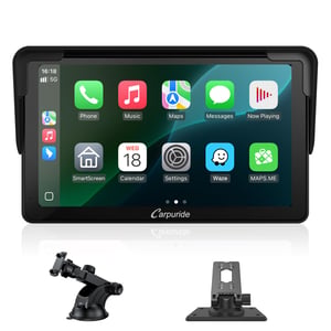 Carpuride 7-inčni prijenosni auto radio s bežičnim CarPlay i Android Auto zaslonom osjetljivim na dodir, 1080P HD, BT 5.0, Mirror-Link, za montažu na ploču kamiona i kampera