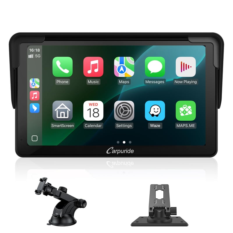 Carpuride 7-palcové prenosné autorádio s dotykovou obrazovkou, bezdrôtovým CarPlay a Android Auto, 1080P HD, BT 5.0, Mirror-Link, pre nákladné autá, obytné vozidlá, montáž na palubnú dosku