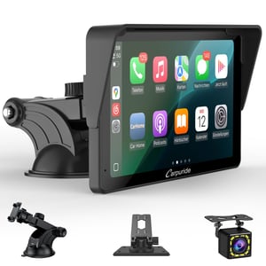 CARPURIDE V3R Prijenosni CarPlay zaslon, 7-inčni 1080P HD zaslon osjetljiv na dodir, bežični Airplay i Android Auto, 720P kamera za vožnju unatrag, BT 5.0, Mirror Link, USB reprodukcija, čip za smanjenje buke