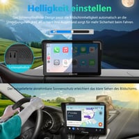 Prenosný CarPlay displej CARPURIDE V3R, 7-palcová dotyková obrazovka s rozlíšením 1080P HD, bezdrôtové Airplay a Android Auto, cúvacia kamera 720P, BT 5.0, Mirror Link, prehrávanie cez USB, čip s potlačením hluku 6
