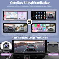 Autokamera Carpuride W904 s 10,26-palcovým displejom, bezdrôtovým CarPlay a Android Auto, 4K prednou a 1080P zadnou kamerou, GPS a Bluetooth 2