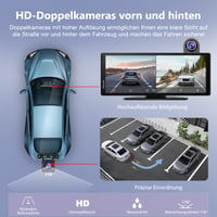 Autokamera Carpuride W904 s 10,26-palcovým displejom, bezdrôtovým CarPlay a Android Auto, 4K prednou a 1080P zadnou kamerou, GPS a Bluetooth 3