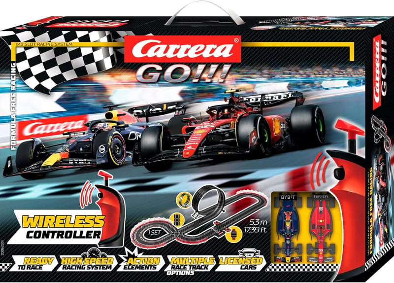 Carrera GO!!! Formula Free Racing vezeték nélküli autópálya szett 1:43 méretarányú versenyautókkal, 2 játékos részére, 6 éves kortól

AI: Ca