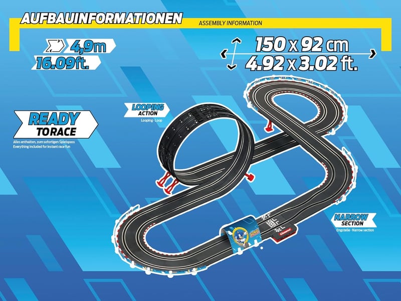 Carrera GO Sonic the Hedgehog 4.9 Autópálya - Hivatalos SEGA Versenypálya Sonic és Shadow Figurákkal, Hurokkal, 1:43 Méretarány, 6+ Éves Kor