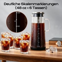 carrottimes Cold Brew kávovar 1,4 l s nerezovým filtrom, rukoväťou, protišmykovou základňou, čistiacou kefkou a dlhou miešacou lyžičkou 5