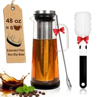 carrottimes Cold Brew kávovar 1,4 l s nerezovým filtrom, rukoväťou, protišmykovou základňou, čistiacou kefkou a dlhou miešacou lyžičkou 1