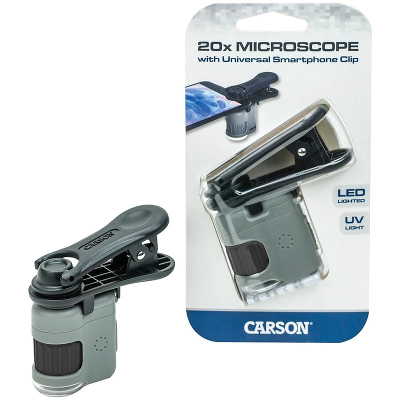 Carson MicroMini 20x LED mikroszkóp okostelefon adapterrel és UV fénnyel