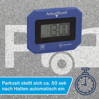 Digitálne parkovacie hodiny cartrend s elektronickým zobrazením času parkovania, schválením KBA, automatickým nastavením času príchodu, vrátane batérie a lepiacich podložiek 3M 3