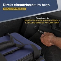 Geantă frigorifică cartrend 30 L, cu cablu de alimentare auto 12V, curea de umăr reglabilă, buzunar frontal mare cu fermoar și 2 buzunare laterale din plasă 4