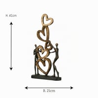 Casablanca moderan dizajnerski ukras "Srce na srcu", skulptura od poliresina u brončano-zlatnoj boji, 41x21 cm, dekoracija za dnevni boravak i ured, ljubav, vjenčanje 3