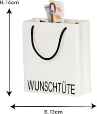 Casablanca porcelán persely „Wunschtüte” felirattal – fehér mázas kerámia, zárható kulccsal 2