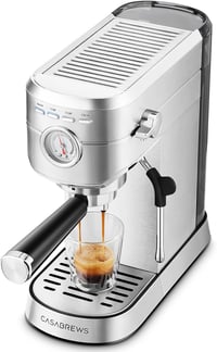 CASABREWS Eszpresszó Kávéfőző 20 Bar Nyomással - Rozsdamentes Acél, Professzionális Tejhabosítóval, Cappuccino és Latte Készítéséhez, 1L Víz - A-silver 1